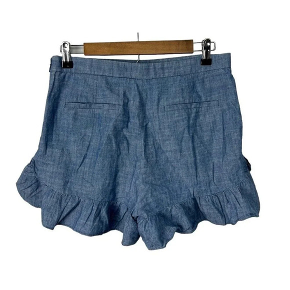 J. Crew Ruffle Shorts Cotton Size 8 Denim Pockets Blue Women’s - Picture 2 of 10